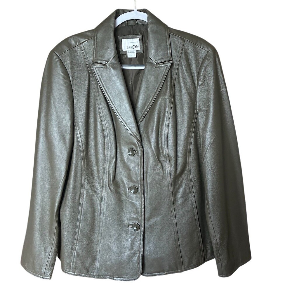 East 5th Blazer Jacket Womens XL Olive Green 3-Button Lined Long Sleeve